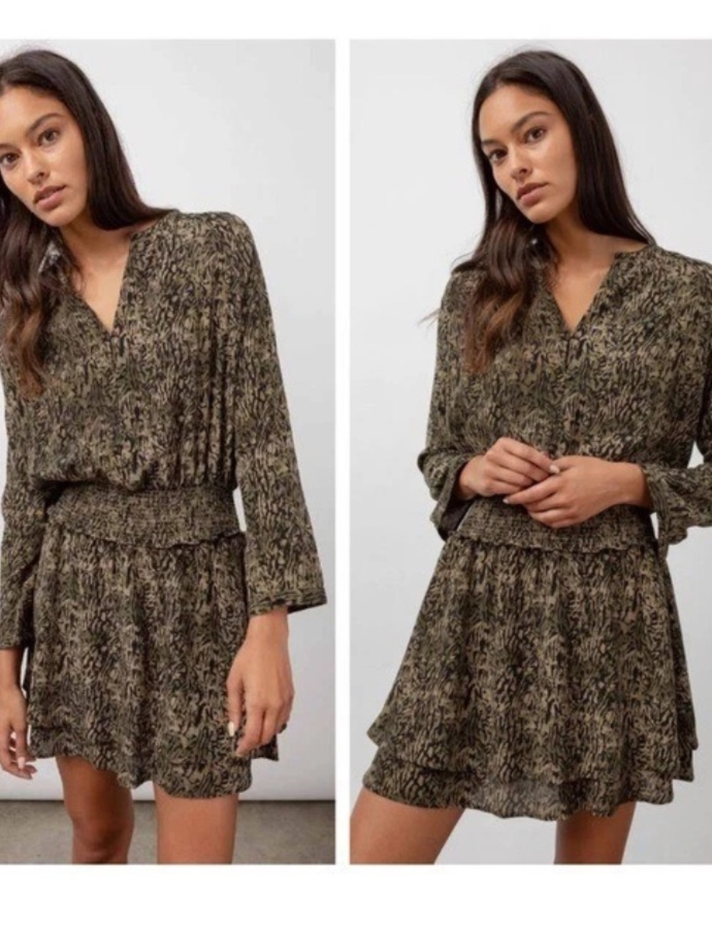 Rails Jasmine olive static smocked waist tiered mini dress Small - Picture 2 of 9